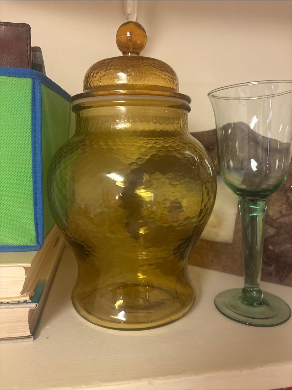 Vintage Amber Art Glass Apothecary Jar with Lid – Textured Hand‑Blown Mid‑Centur